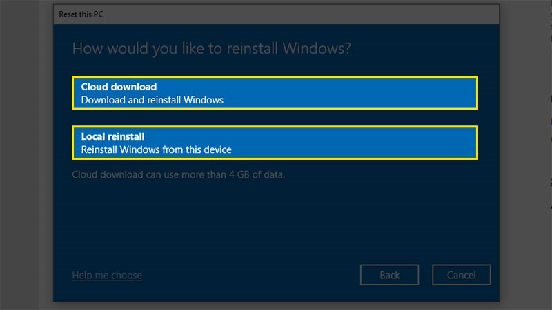 Chọn cách cài đặt lại Windows