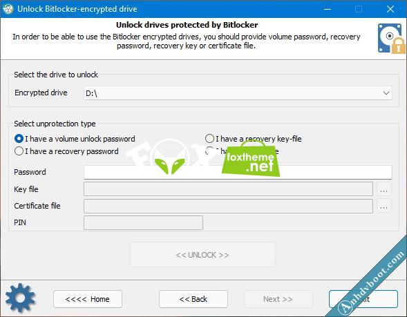 nhập mật khẩu hay khoá recovery để tắt bitlocker trên phần mềm reset windows password