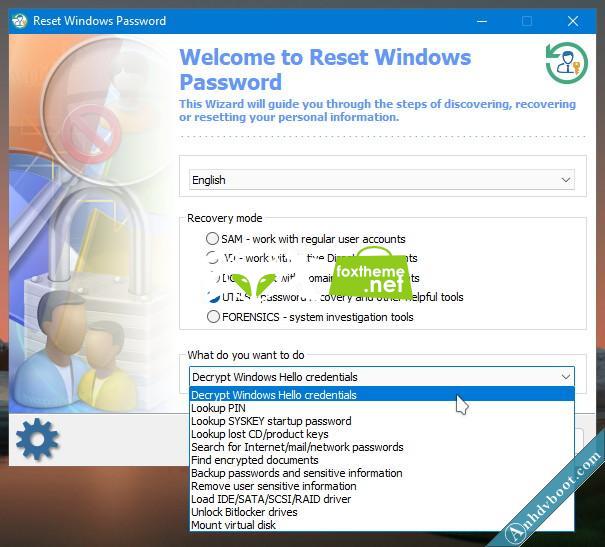 Một số tính năng của phần mềm Reset Windows Password