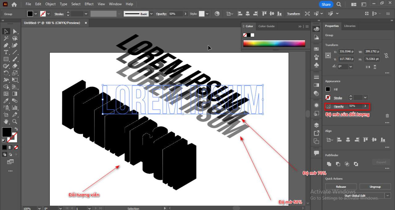 Cách tạo chữ 3D trong illustrator